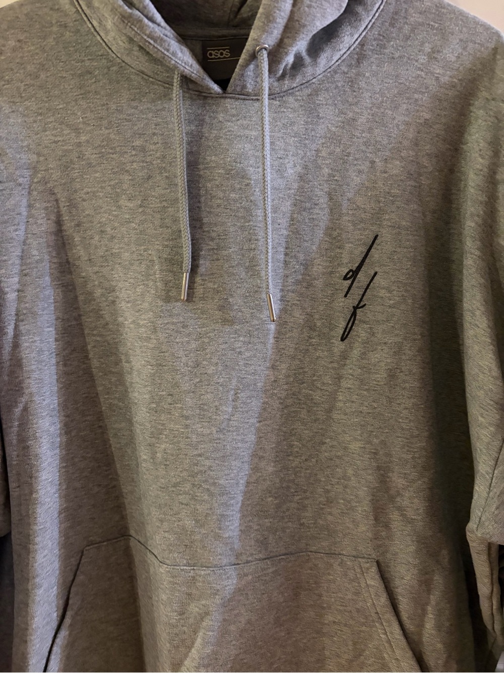 ASOS Grey Hoodie with Minimal Black Script Detail - Picture 1 of 3